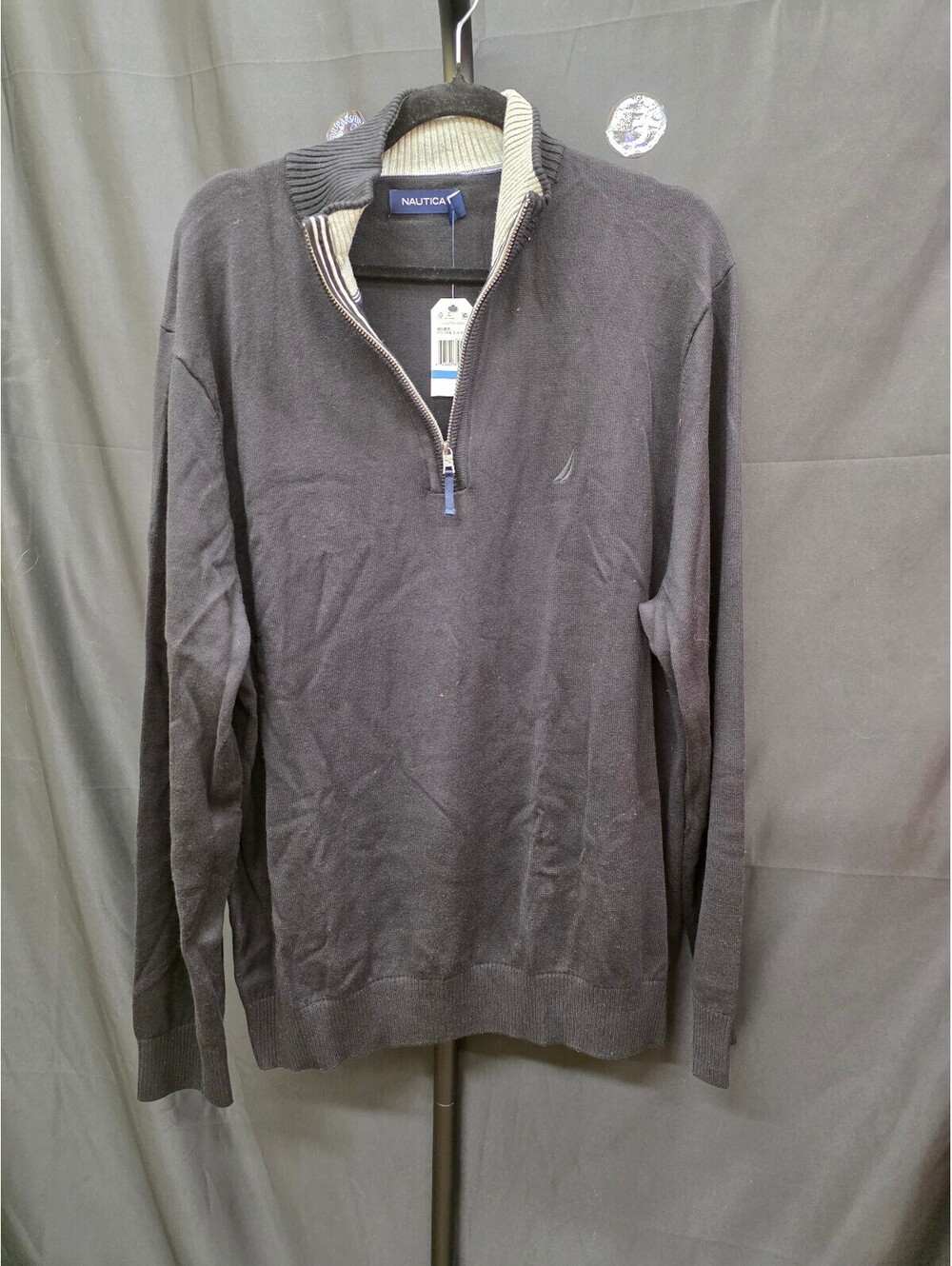 NAUTICA MEN’S QUARTER‑ZIP SWEATER TRUE BLACK SIZE XL